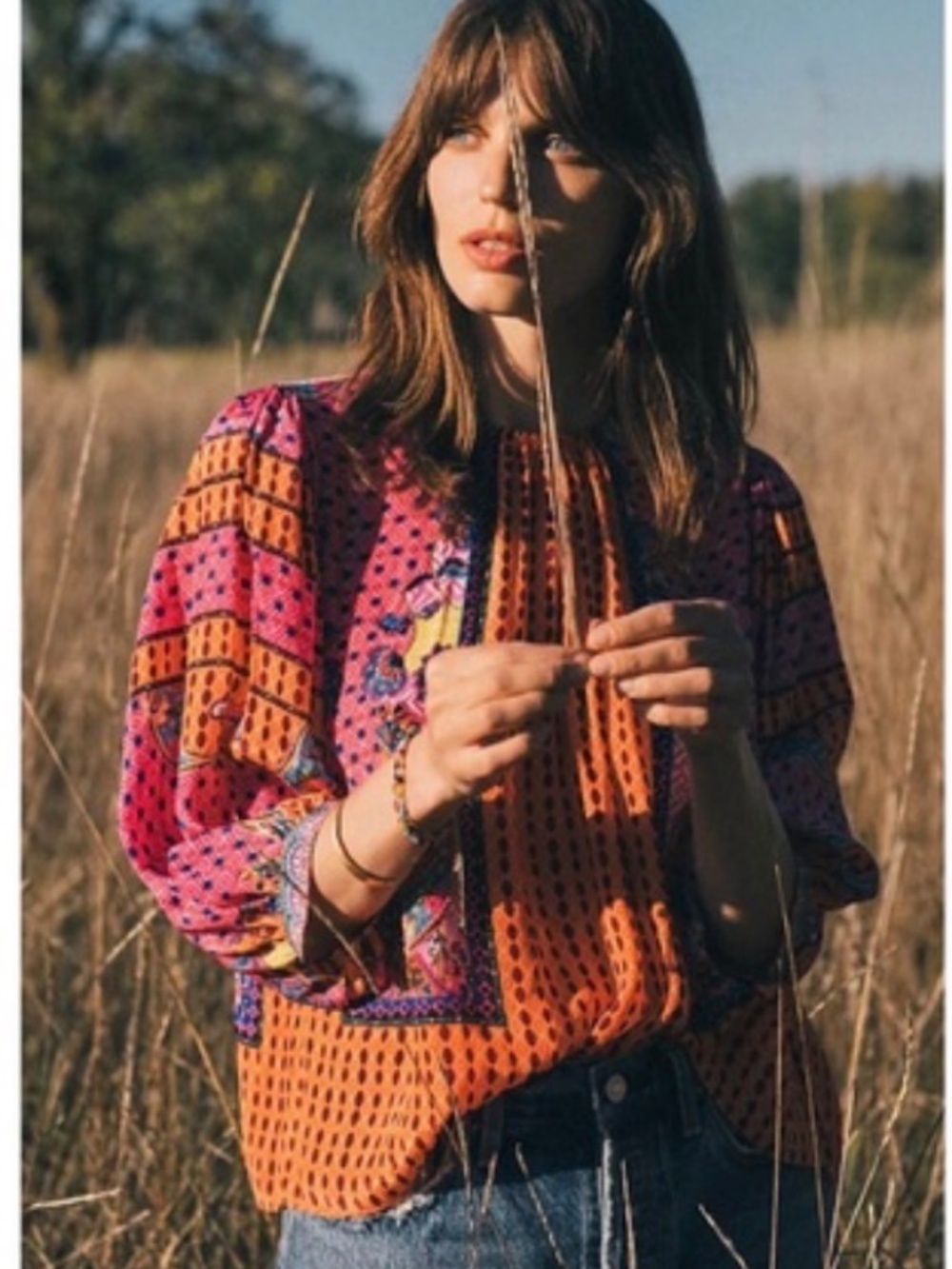 Anthropologie S Bhanuni by Jyoti Emilia Beaded Peasant Blouse Top Colorful Boho